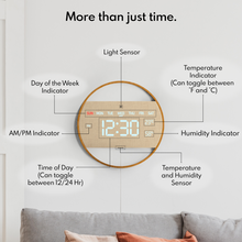 Load image into Gallery viewer, Driini Modern Digital LED Wall Clock - Bamboo Wood with Large Number Display - Day of Week, Time, Temperature, and Humidity Display