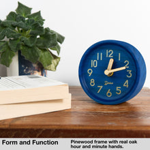 Load image into Gallery viewer, Driini Wooden Desk & Table Analog Clock - Made of Genuine Pine - (Blue)