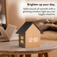 Load image into Gallery viewer, Driini Digital House-Shaped Alarm Clock with Temperature Display (Light Wood)