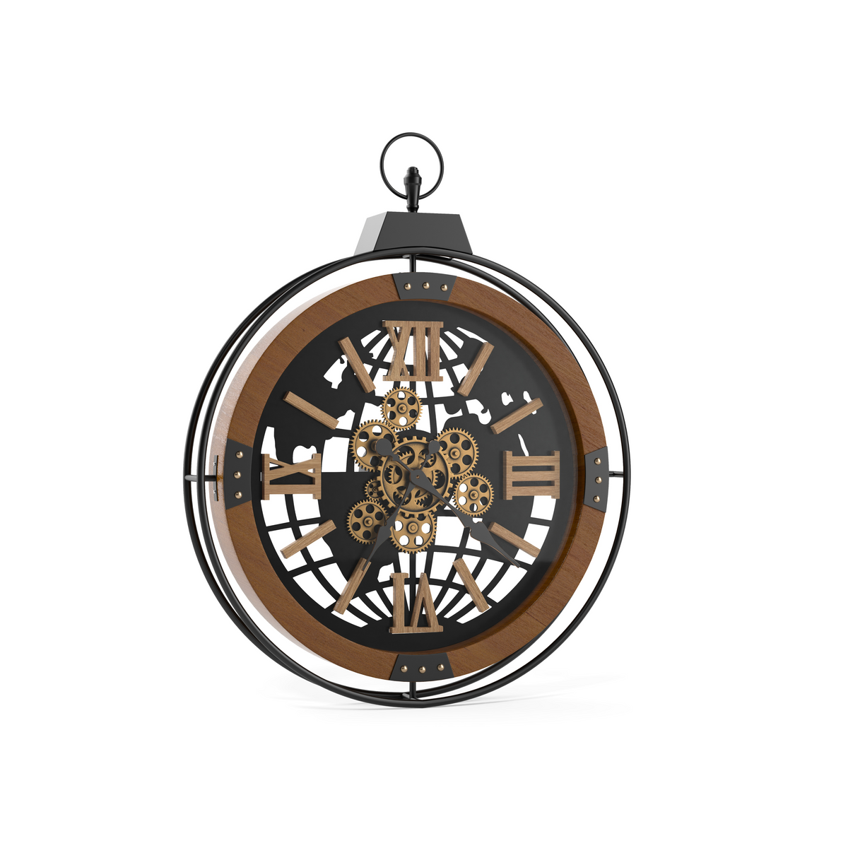 Driini Large Rustic Farmhouse Gear Clock with Moving Gears (Walnut 24)