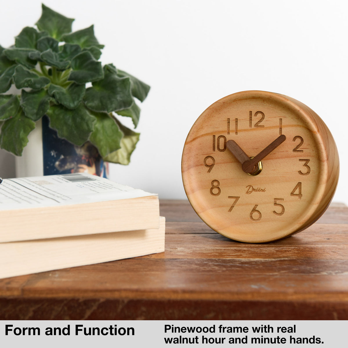 Driini Wooden Desk & Table Analog Clock - Made of Genuine Pine (Light)