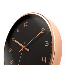 Load image into Gallery viewer, Driini Modern Black Rose Gold Aluminum Analog Wall Clock (12") -Easy-to-Read Numbers