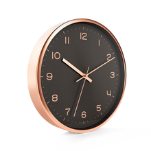 Load image into Gallery viewer, Driini Modern Black Rose Gold Aluminum Analog Wall Clock (12") -Easy-to-Read Numbers
