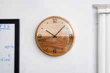 Load image into Gallery viewer, Driini Analog Dome Glass Wall Clock (12") - Pine Wood Frame with Two-Tone Wooden Face - Battery Operated with Silent Movement - Large Decorative Clocks for Classroom, Office, Living Room, or Bedrooms.