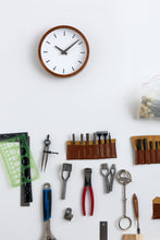 Load image into Gallery viewer, Driini Modern Wood Analog Wall Clock (9") - Battery Operated with Silent Sweep Movement - Small Decorative Wooden Clocks for Bedrooms, Bathroom, Kitchen, Living Room, Office or Classroom