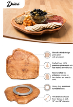 Load image into Gallery viewer, Driini Premium Handmade Root Wood Lazy Susan Turntable Organizer - Large Rustic Wooden Serving Platter Cheese Board (16")