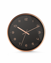 Load image into Gallery viewer, Driini Modern Black Rose Gold Aluminum Analog Wall Clock (12") -Easy-to-Read Numbers