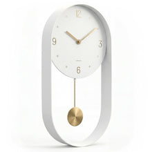 Load image into Gallery viewer, Driini Modern Pendulum Wall Clock - Decorative and Unique Metal Frame, with 8 Inch Face (White)