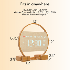 Driini Modern Digital LED Wall Clock - Bamboo Wood with Large Number Display - Day of Week, Time, Temperature, and Humidity Display