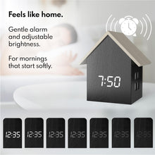 Load image into Gallery viewer, Driini Digital House-Shaped Alarm Clock with Temperature Display (Dark Wood)