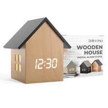 Load image into Gallery viewer, Driini Digital House-Shaped Alarm Clock with Temperature Display (Light Wood)