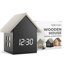 Load image into Gallery viewer, Driini Digital House-Shaped Alarm Clock with Temperature Display (Dark Wood)