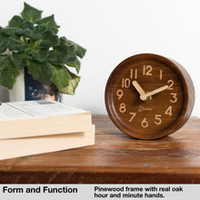 Load image into Gallery viewer, Driini Wooden Desk &amp; Table Analog Clock - Made of Genuine Pine - (Dark)