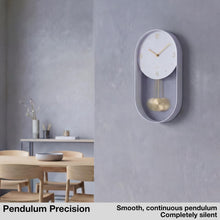 Load image into Gallery viewer, Driini Modern Pendulum Wall Clock - Decorative and Unique Metal Frame, with 8 Inch Face (White)