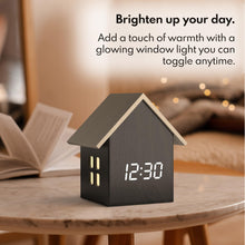 Load image into Gallery viewer, Driini Digital House-Shaped Alarm Clock with Temperature Display (Dark Wood)
