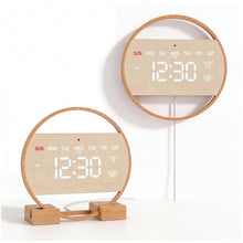 Load image into Gallery viewer, Driini Modern Digital LED Wall Clock - Bamboo Wood with Large Number Display - Day of Week, Time, Temperature, and Humidity Display