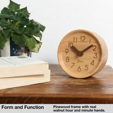 Load image into Gallery viewer, Driini Wooden Desk &amp; Table Analog Clock - Made of Genuine Pine - (Light)