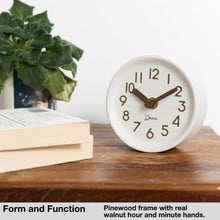 Load image into Gallery viewer, Driini Wooden Desk &amp; Table Analog Clock - Made of Genuine Pine - (White)