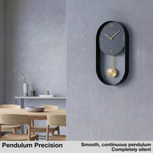 Load image into Gallery viewer, Driini Modern Pendulum Wall Clock - Decorative and Unique Metal Frame, with 8 Inch Face (Black)