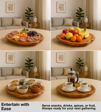 Load image into Gallery viewer, Driini Premium Handmade Root Wood Lazy Susan Turntable Organizer - Large Rustic Wooden Serving Platter Cheese Board (16")