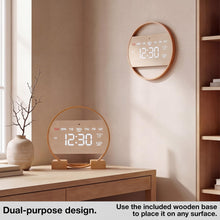 Load image into Gallery viewer, Driini Modern Digital LED Wall Clock - Bamboo Wood with Large Number Display - Day of Week, Time, Temperature, and Humidity Display