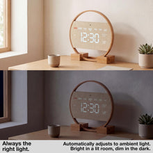 Load image into Gallery viewer, Driini Modern Digital LED Wall Clock - Bamboo Wood with Large Number Display - Day of Week, Time, Temperature, and Humidity Display