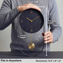 Load image into Gallery viewer, Driini Modern Pendulum Wall Clock - Decorative and Unique Metal Frame, with 8 Inch Face (Black)