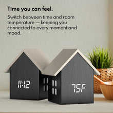 Load image into Gallery viewer, Driini Digital House-Shaped Alarm Clock with Temperature Display (Dark Wood)
