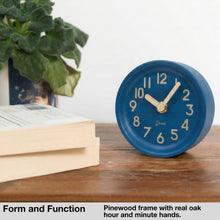 Load image into Gallery viewer, Driini Wooden Desk &amp; Table Analog Clock - Made of Genuine Pine - (Blue)