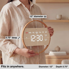 Load image into Gallery viewer, Driini Modern Digital LED Wall Clock - Bamboo Wood with Large Number Display - Day of Week, Time, Temperature, and Humidity Display