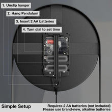 Load image into Gallery viewer, Driini Modern Pendulum Wall Clock - Decorative and Unique Metal Frame, with 8 Inch Face (Black)