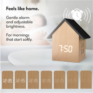 Driini Digital House-Shaped Alarm Clock with Temperature Display (Light Wood)