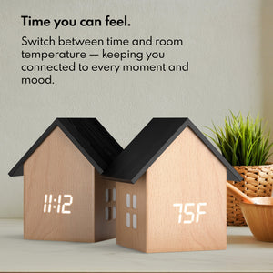 Driini Digital House-Shaped Alarm Clock with Temperature Display (Light Wood)