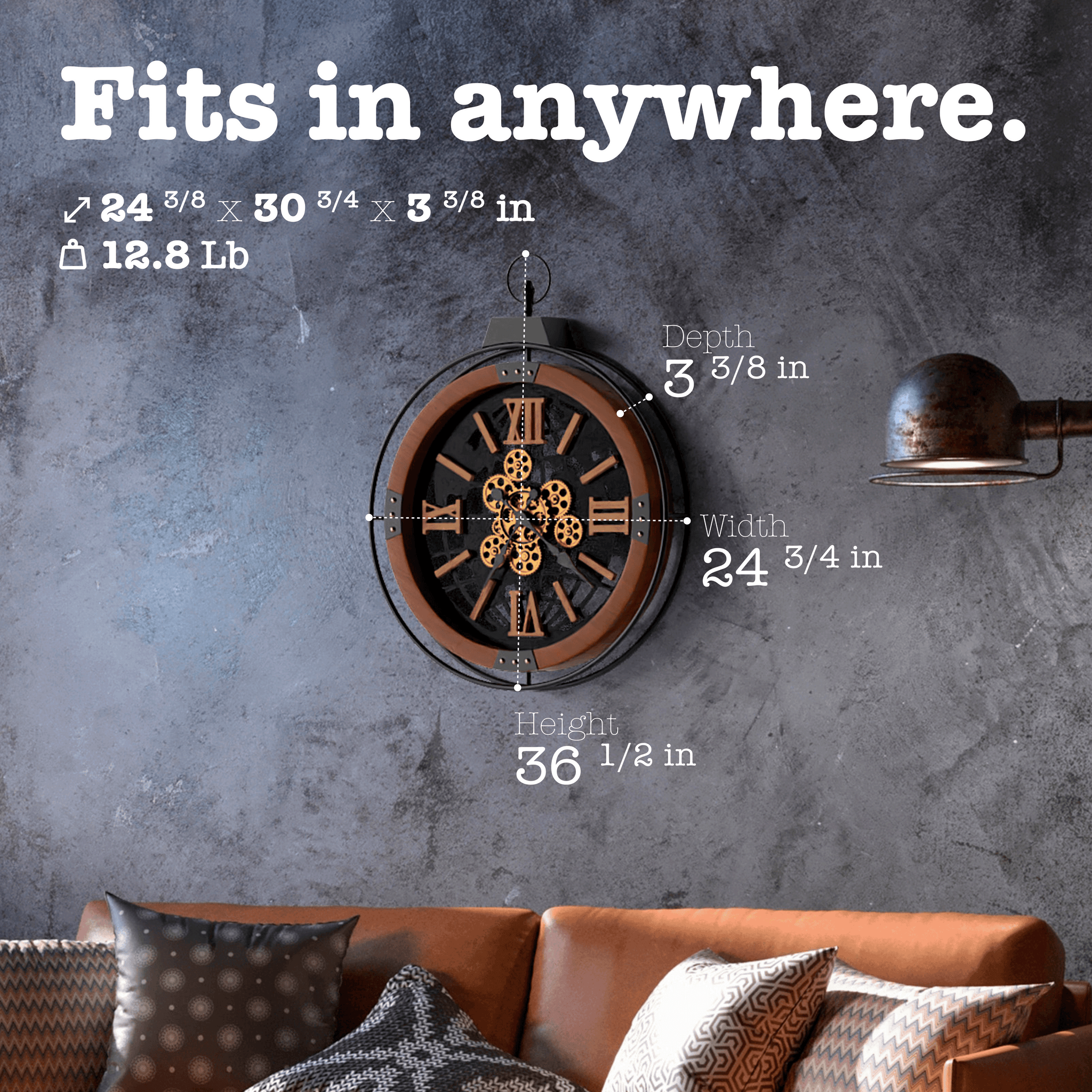 Driini 24 Inch Large Rustic Farmhouse Gear Clock with Moving Gears – Vintage Oversized Wall Clock with Iron Frame – Giant Industrial Steampunk Wall