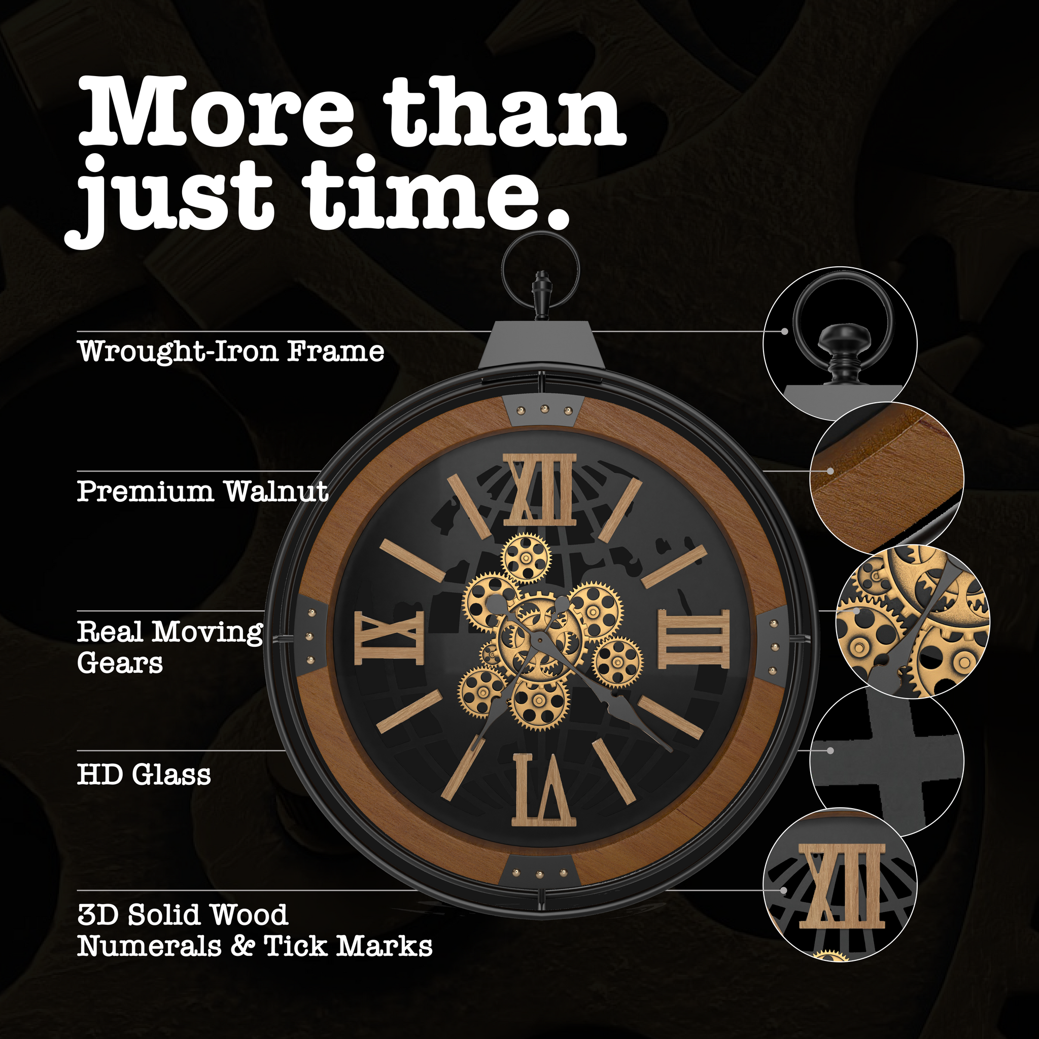 gears of time slot Driini Large Rustic Farmhouse Gear Clock with Moving Gears (Walnut 24)