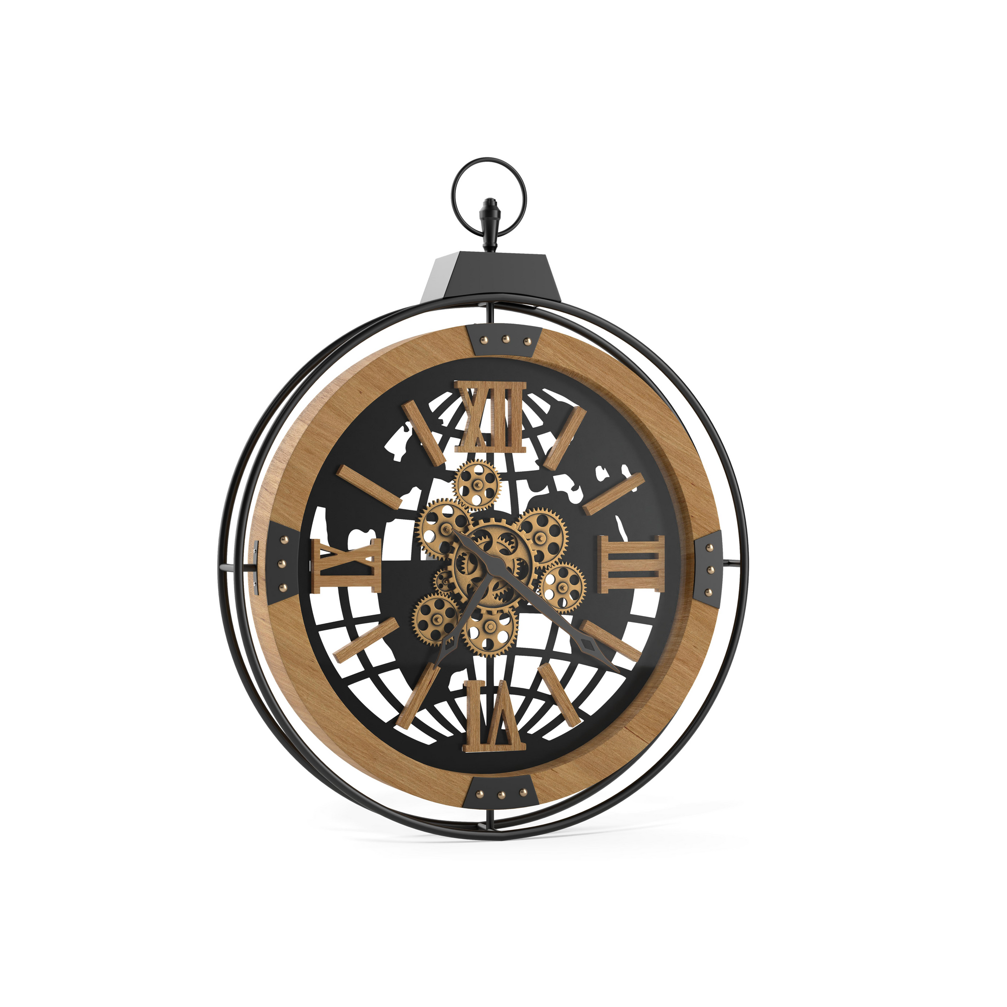 moving gears Driini Large Rustic Farmhouse Gear Clock with Moving Gears (Oak, 24 In