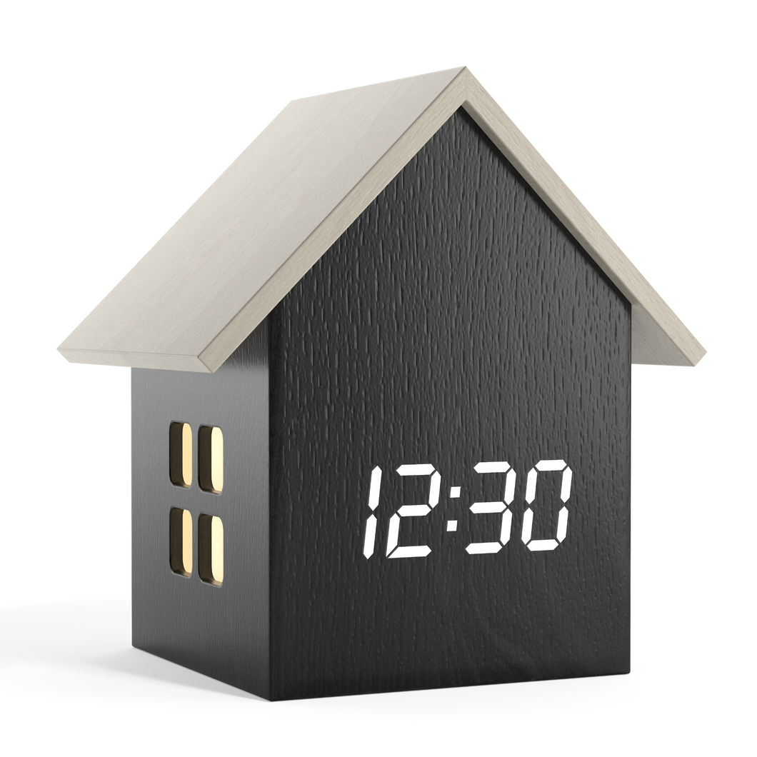 Driini Digital House-Shaped Alarm Clock with Temperature Display (Dark Wood)
