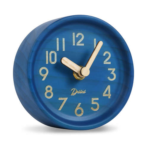 Driini Wooden Desk & Table Analog Clock - Made of Genuine Pine - (Blue)