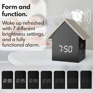 Driini Digital House-Shaped Alarm Clock with Temperature Display (Dark Wood)