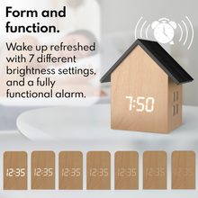 Load image into Gallery viewer, Driini Digital House-Shaped Alarm Clock with Temperature Display (Light Wood)