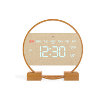 Load image into Gallery viewer, Driini Modern Digital LED Wall Clock - Bamboo Wood with Large Number Display - Day of Week, Time, Temperature, and Humidity Display