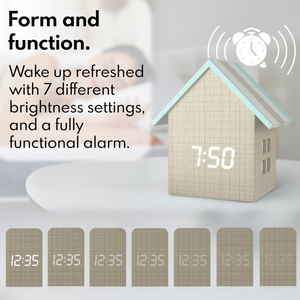 Driini Digital House-Shaped Alarm Clock with Temperature Display (Stripe Wood)