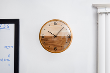 Load image into Gallery viewer, Driini Analog Dome Glass Wall Clock (12&quot;) - Pine Wood Frame with Two-Tone Wooden Face - Battery Operated with Silent Movement - Large Decorative Clocks for Classroom, Office, Living Room, or Bedrooms.