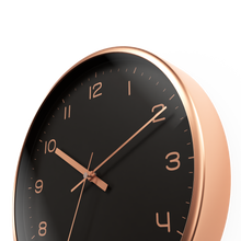 Load image into Gallery viewer, Driini Modern Black Rose Gold Aluminum Analog Wall Clock (12&quot;) -Easy-to-Read Numbers