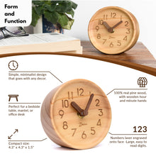 Load image into Gallery viewer, Driini Wooden Desk &amp; Table Analog Clock - Made of Genuine Pine - (Light)