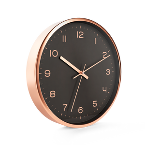 Driini Modern Black Rose Gold Aluminum Analog Wall Clock (12") -Easy-to-Read Numbers