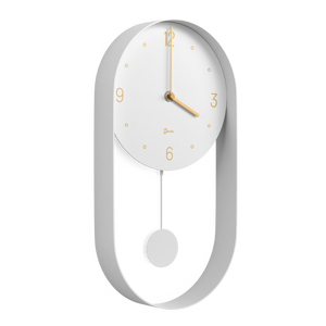 Driini Modern Pendulum Wall Clock - Decorative and Unique Metal Frame, with 8 Inch Face (White)