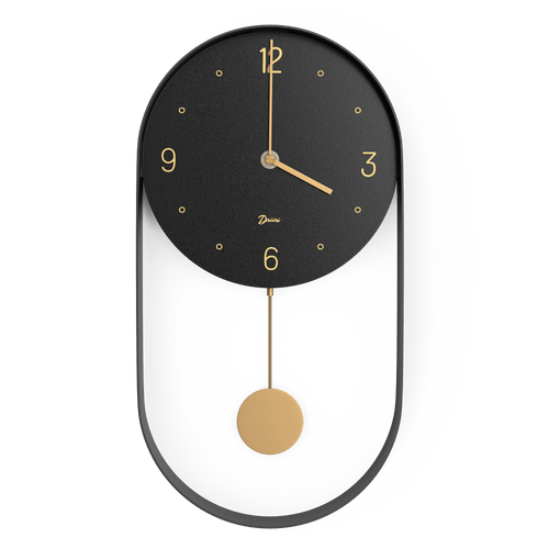 Driini Modern Pendulum Wall Clock - Decorative and Unique Metal Frame, with 8 Inch Face (Black)