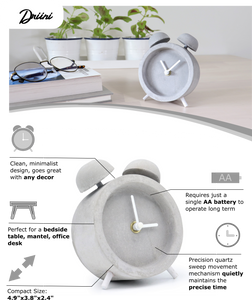 Driini Concrete Minimalist Shabby Chic Desk Clock Info