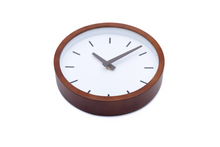 Load image into Gallery viewer, Driini Modern Wood Analog Wall Clock (9&quot;) - Battery Operated with Silent Sweep Movement - Small Decorative Wooden Clocks for Bedrooms, Bathroom, Kitchen, Living Room, Office or Classroom
